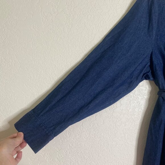 Draper James Chambray Denim Dress Size 20 Long-Sleeve Button-Front Ruffle Detail - Picture 6 of 10